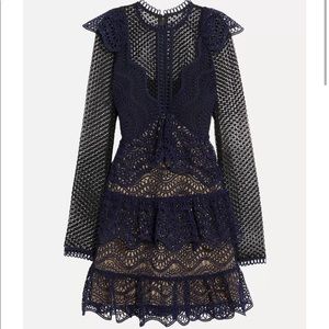 Self-Portrait navy/black mini dress w guipure lace